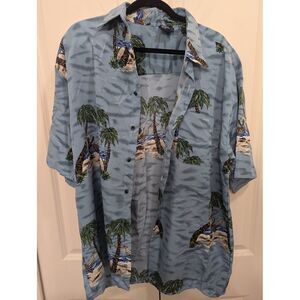 Billion Bay Large  Mens Button Up Hawaiian Shirt Pocket‎ Short Sleeve Palm Blue